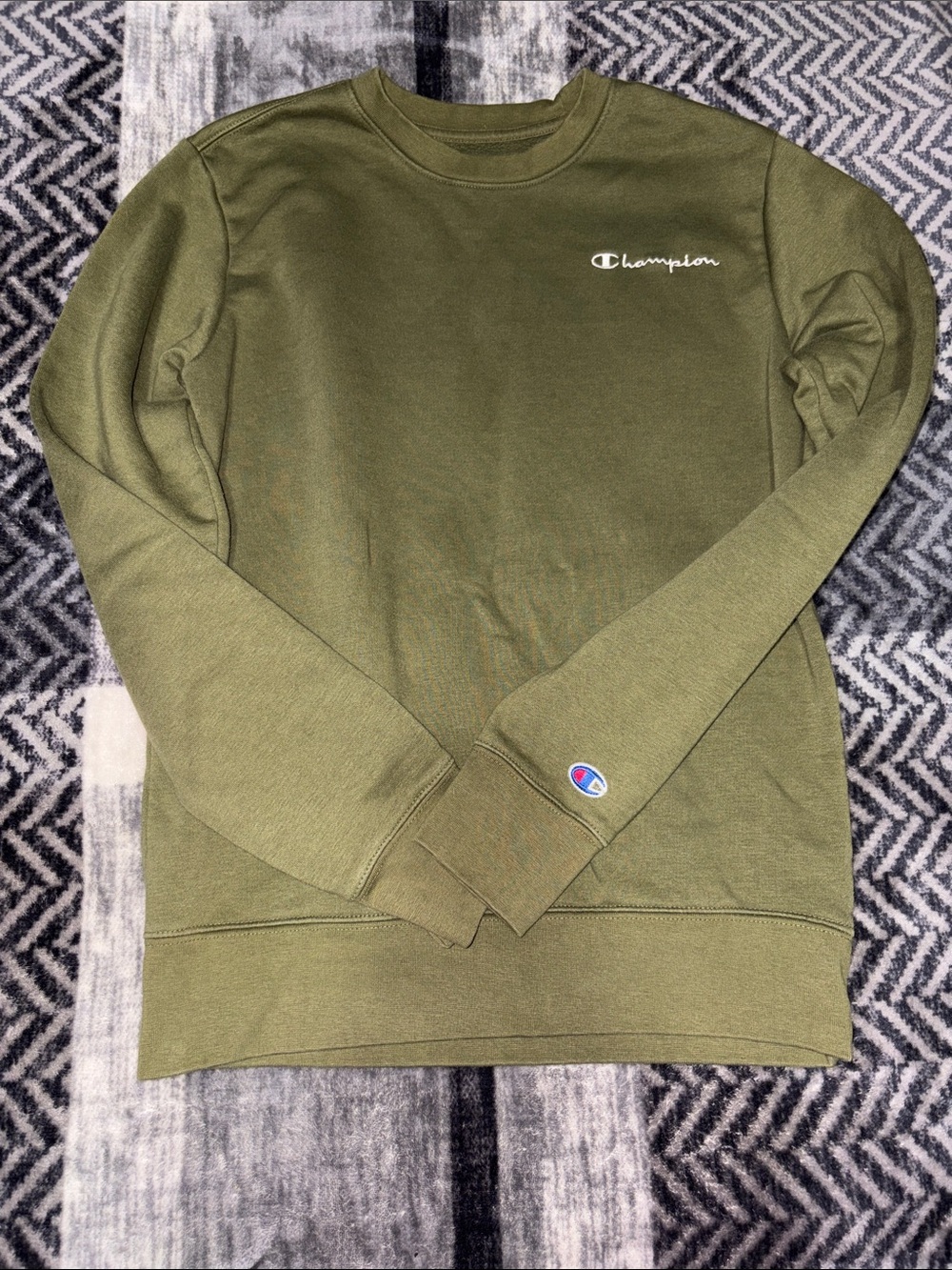 Champion Olive Green Crewneck Sweatshirt with White Logo